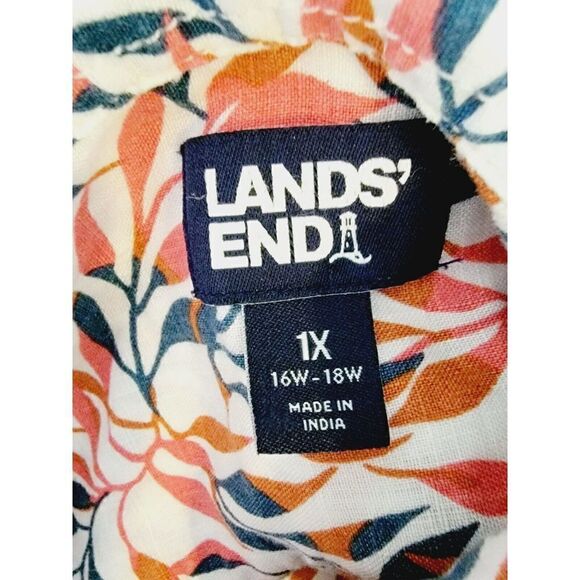 Lands' End Women's 1x Pink White Blue Floral 100% Linen LS Button Down Top - Picture 7 of 9